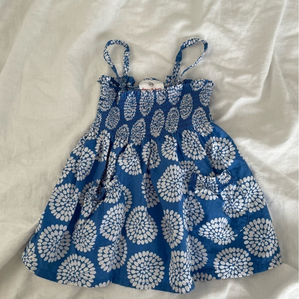 Hanna Andersson Sz 110 cm (sz 5) Cotton Summer Dress blue white Floral